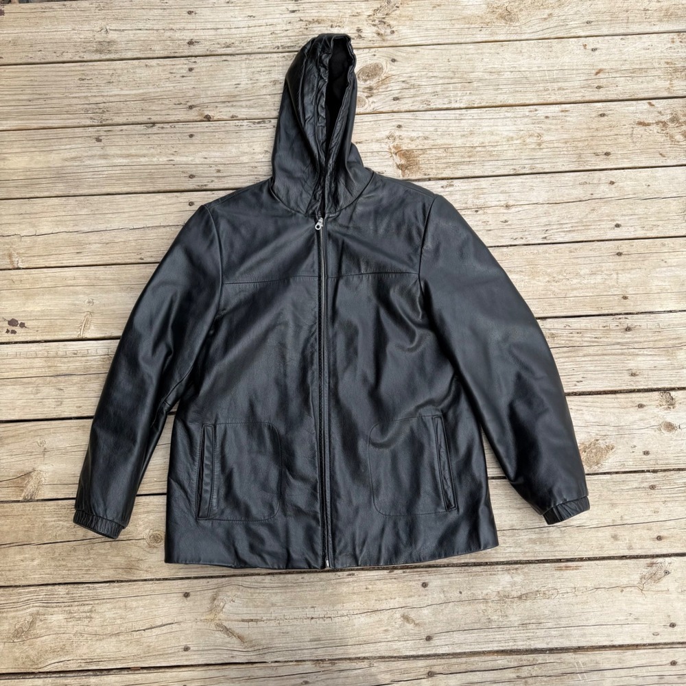 Wilsons Leather Hooded Jacket‎ Mens Large Black Thinsulate Insulated Zip Up